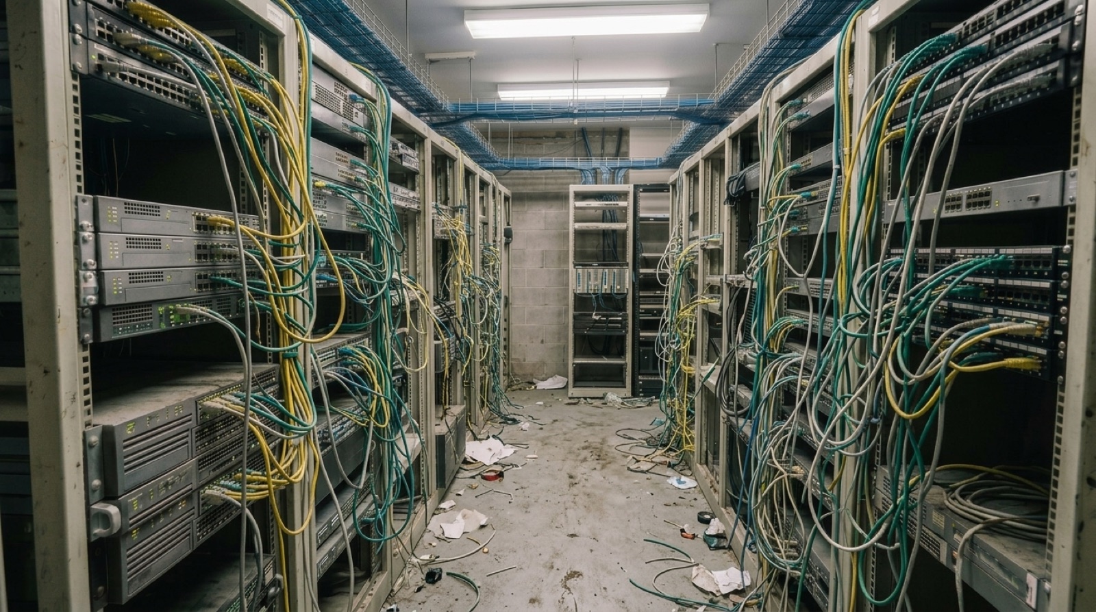 CPD desordenado, con el cableado sin gestionar